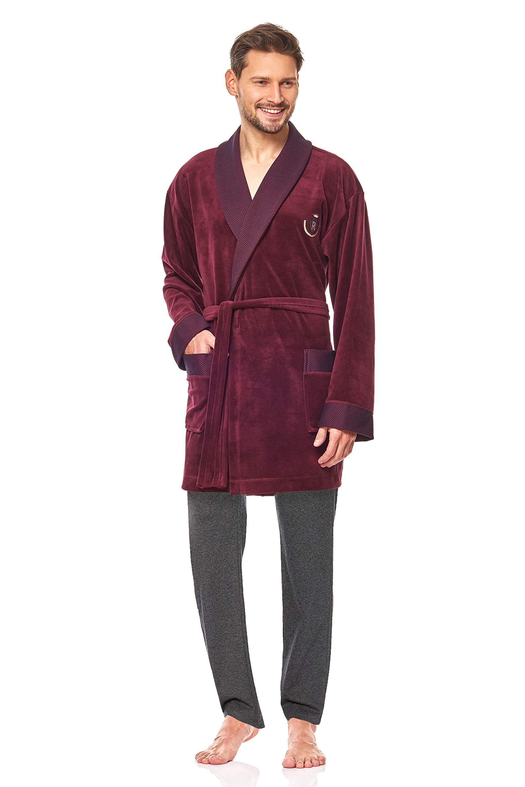 L&L - 9101 Kurzer Herren Bademantel mit weichen Ärmeln. Extrem flauschig. Herren Bademantel