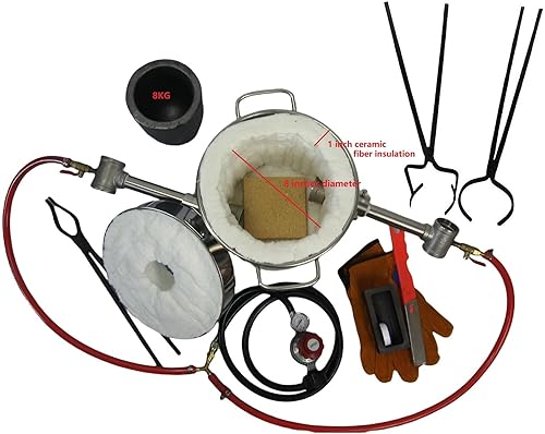Miniatura 2 de LSMIITTH Kit de horno de fusión de metal de 17.6 lbs con pinzas de crisol, horno de fusión de doble quemador con crisol para fundir cobre, aluminio,