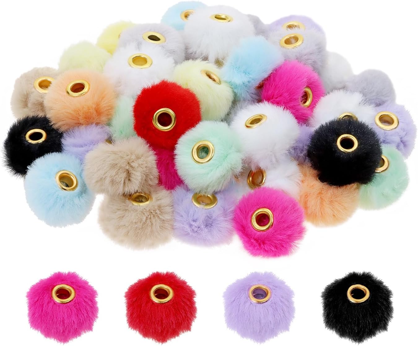 Tupalizy 50PCS Fluffy Faux Fur Pom Poms Beads Soft Fuzzy Spacers Beads for Bracelets Jewelry Making Keychains Pens Earrings Garland Headband DIY Crafts Projects Gifts Accessories, Random Mixed Color