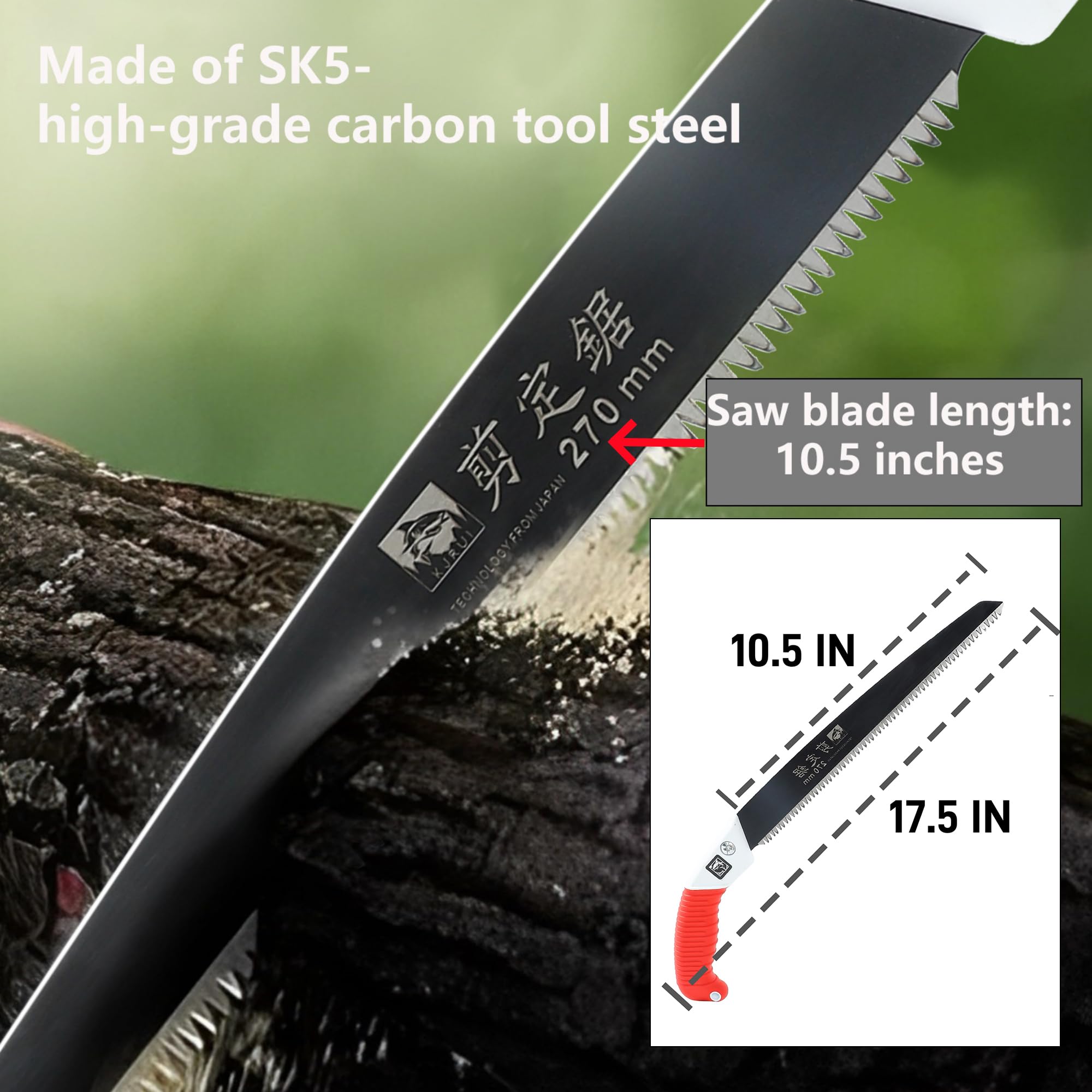 SK5 - Hoja de podar de mano con dientes súper afilados. Sierra de podar profesional de acero SK5 grueso para podar en casa, tala, paisajismo, 10.5 pulgadas, 6 pulgadas (sierra de longitud media +