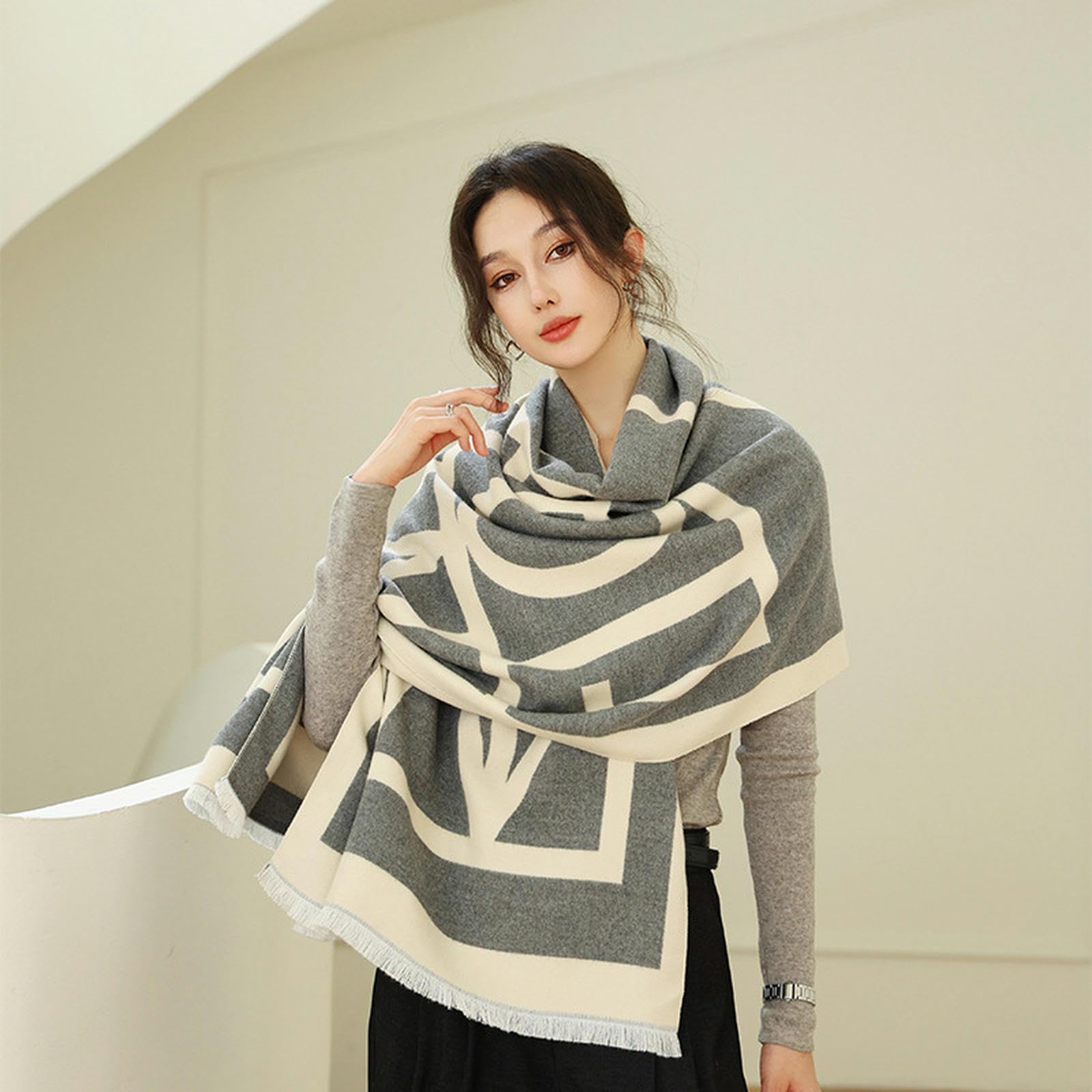 Sciarpa Donna Sciarpa da Donna Elegante per Inverno, Morbida E Calda, Sciarpa in Cashmere per Donne, Capispalla, Regalo Femminile 63 * 190 Cm-Nero