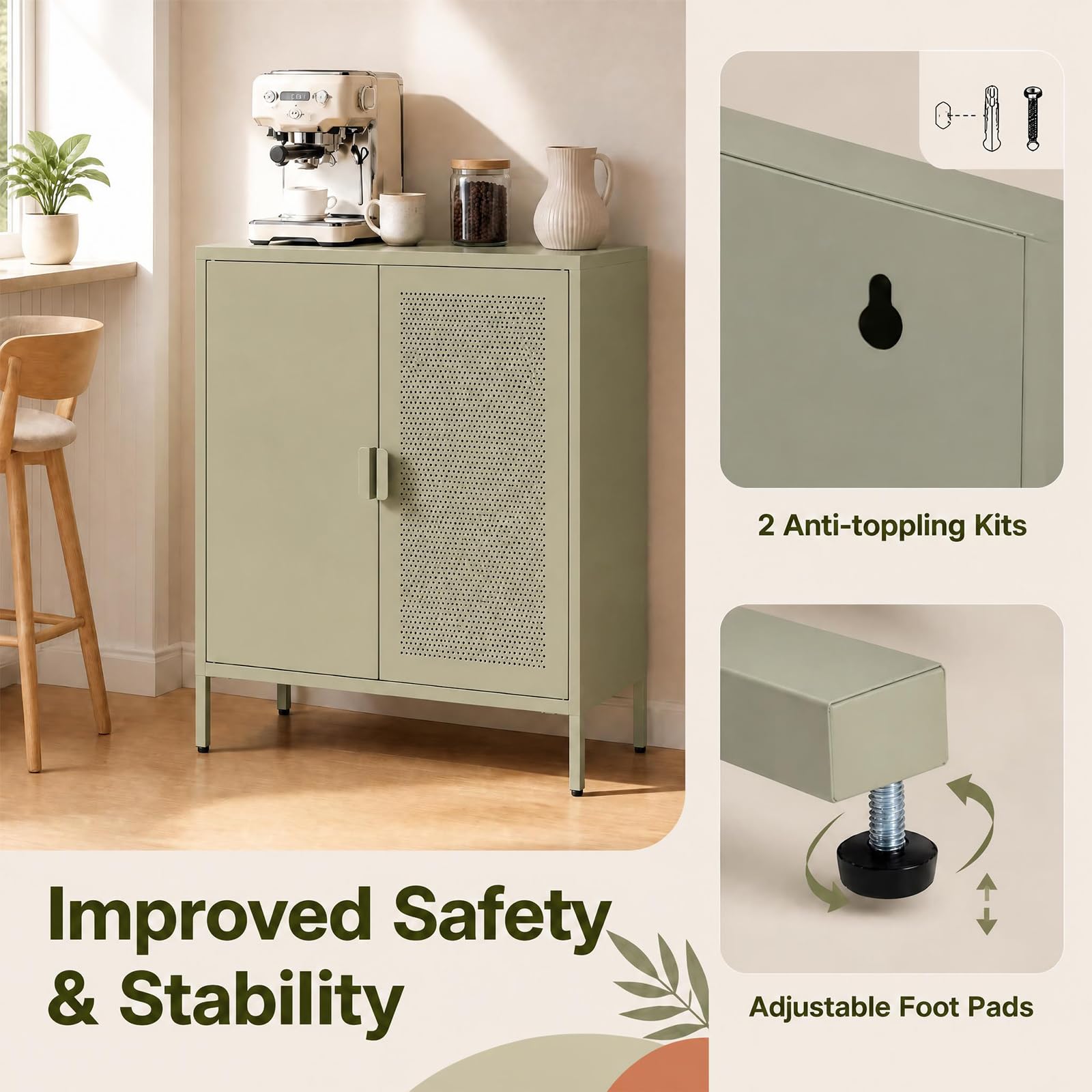 GIANTEX Credenza Cucina Moderna, Madia Multiuso in Metallo, Verde Chiaro