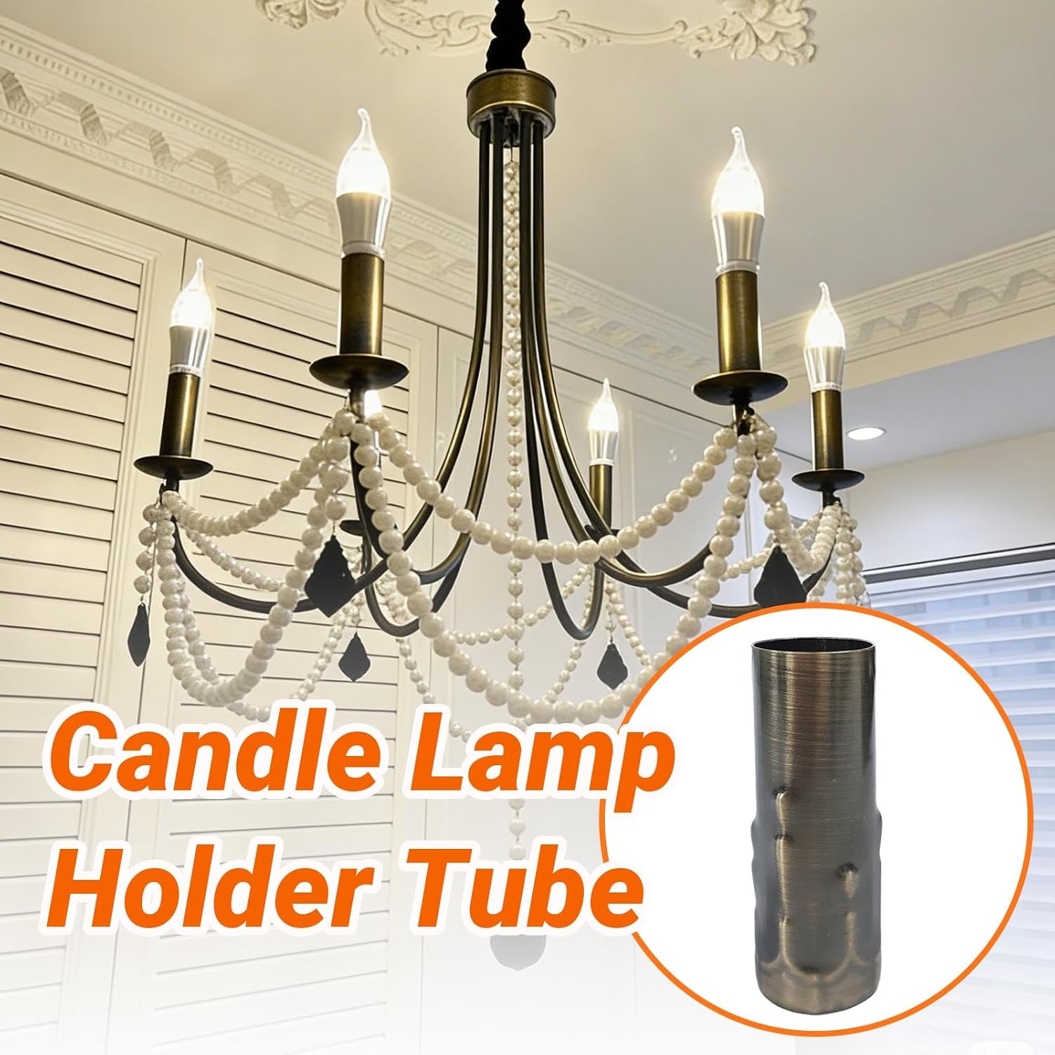 6pcs E14 Lamp Holder Sleeves - 25mm x 80mm Antique Bronze Metal Tubes for Candle Bulb Lighting
