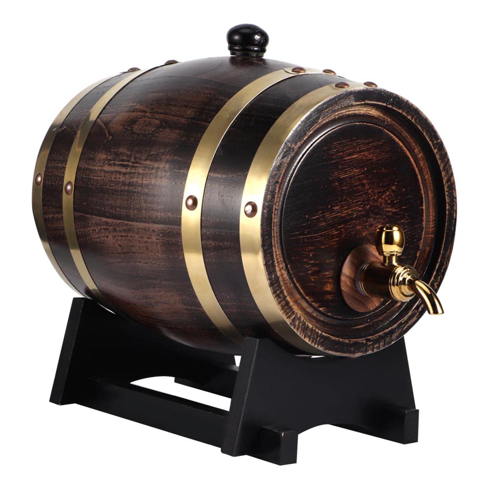 Syrisora Botte di Vino in Legno di Quercia da 3 Litri, Rivestimento in Foglio di Alluminio Previene Perdite, Design a Strisce Nere per Vino Rosso Brandy Whisky Tequila, con Rubinetto per