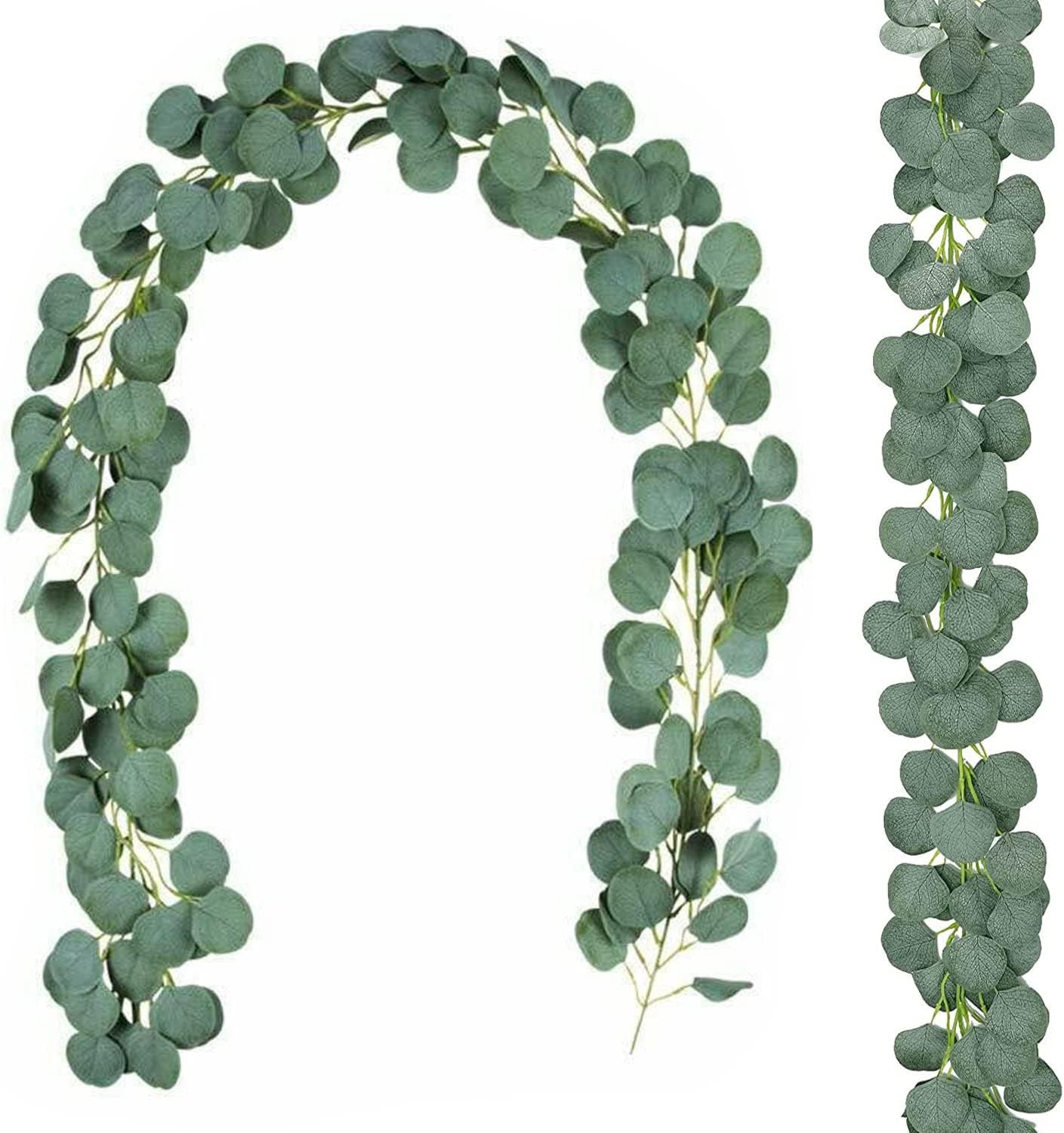 Comtelek 2 Pack Eucalyptus Garland Artificial Hanging Plants, Eucalyptus Green Leaves Garland Hanging Vines Decoration for Wedding Vintage Table Centerpieces Home Bathroom Decorations, 180cm
