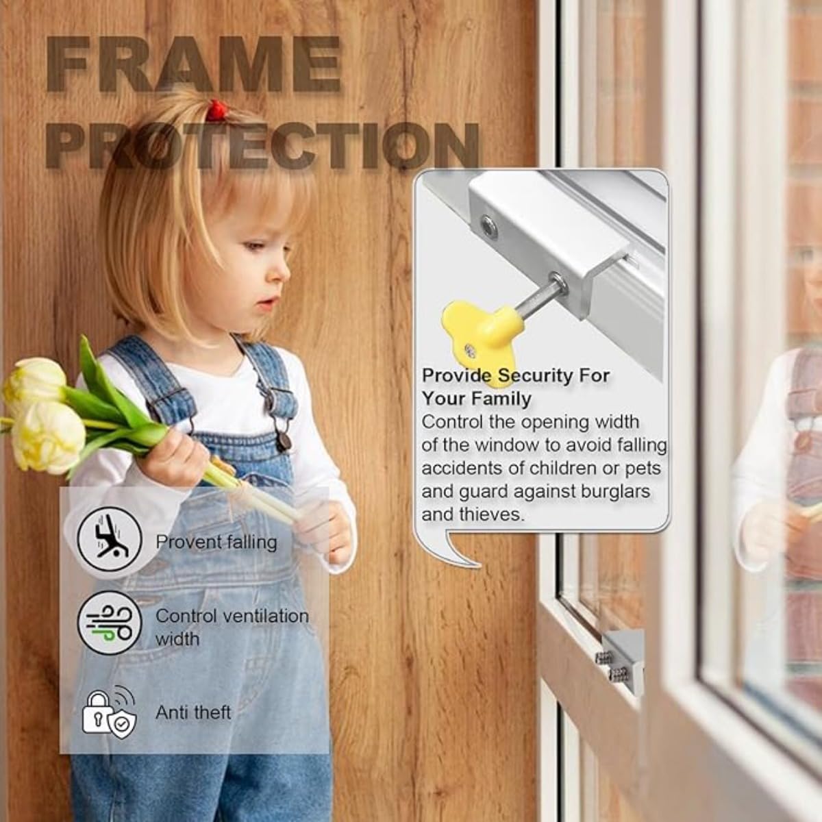 Window Locks for Up and Down Sliding Door Lock Security Bars Child Safety Locks Security with Keys, Easy to Install Adjustable Aluminum Sliding Window Lock