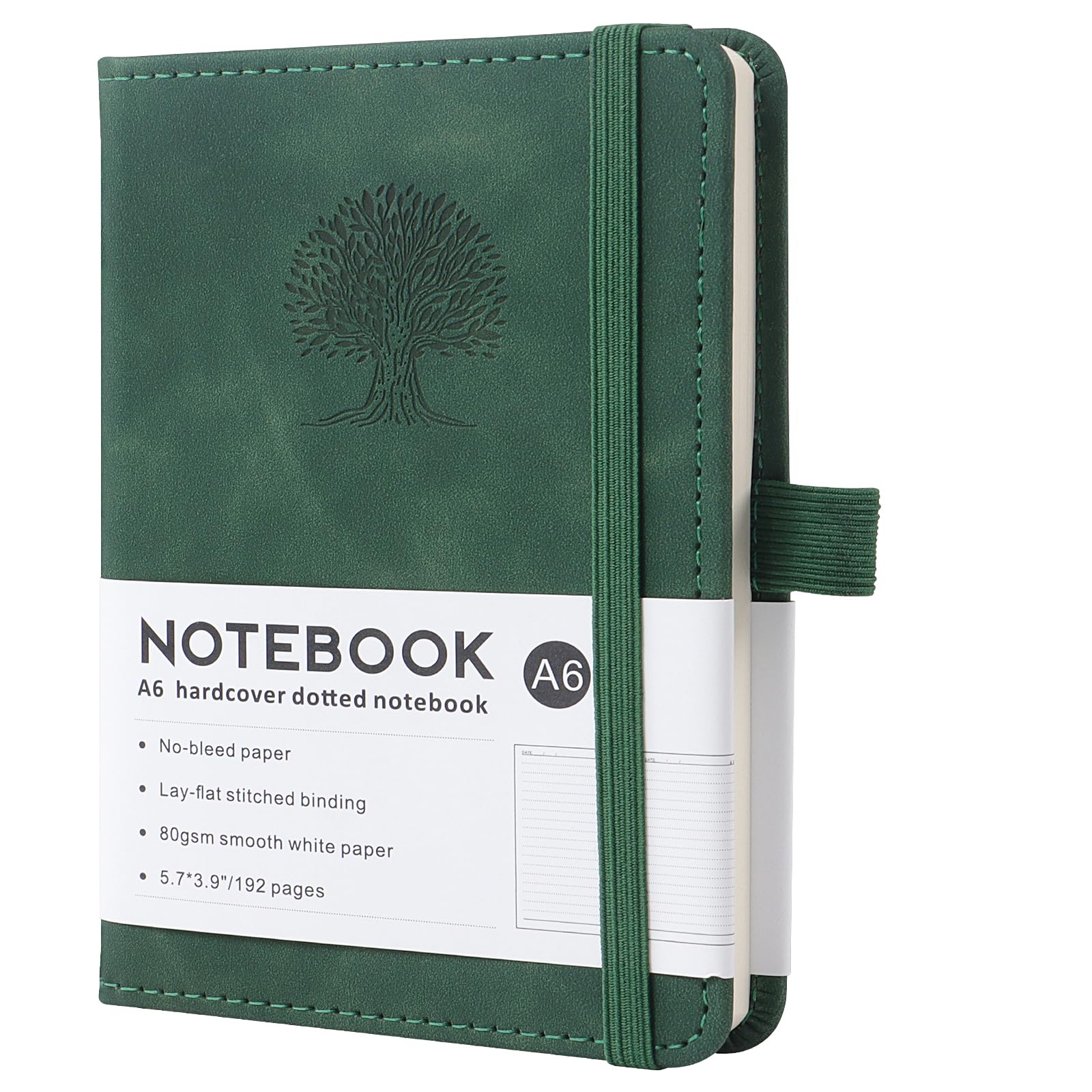 ZTVOWTO A6 Hardback Notebook Lined, 192 Pages Journal Notebook, with Elastic Closure and Ribbon Bookmark, Pocket Notebooks for Work, Business and Study(Dark Green)