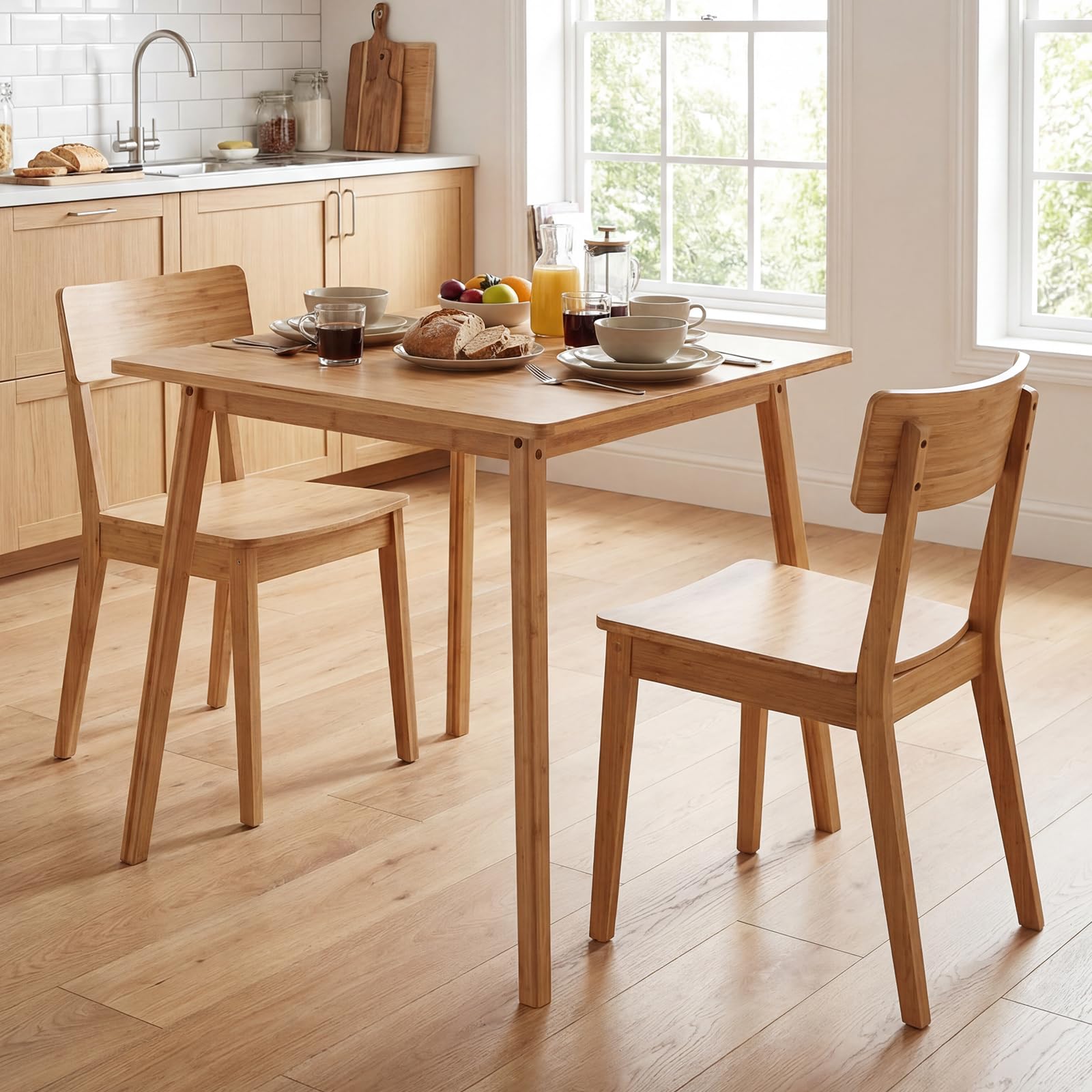 COSTWAY Mesa de Comedor Cuadrada de Bambú, Mesa de Cocina de Madera Maciza de 70 cm, Escritorio Moderno para Espacios Pequeños, Comedor, Sala de Estar y Estudio, para 2-4 Personas, Carga hasta 100 kg