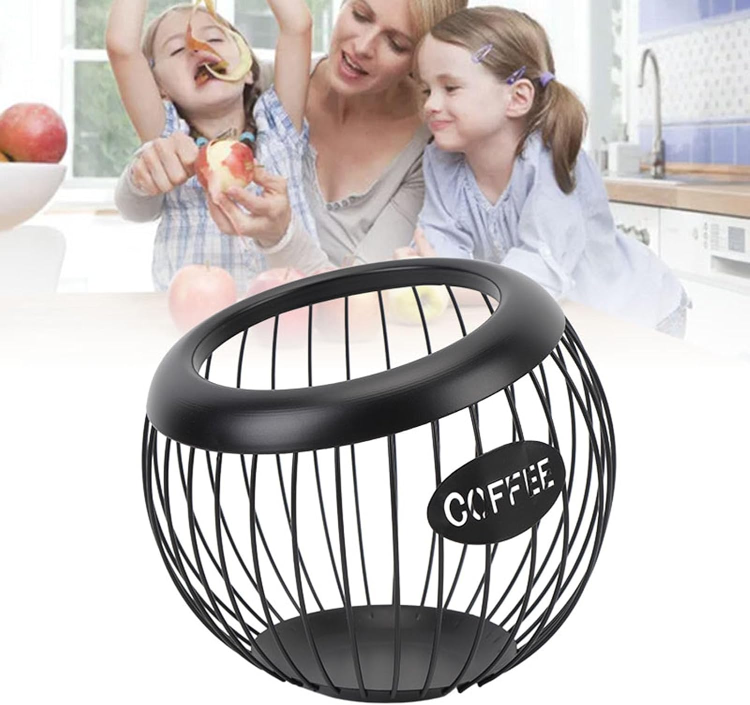 Metal Wire Coffee Pod Storage Basket Large Capacity Iron Organizer for Countertop Holds 100+ Capsules Tea Bags Candy Kitchen Coffee Bar Accessories​ (Black)