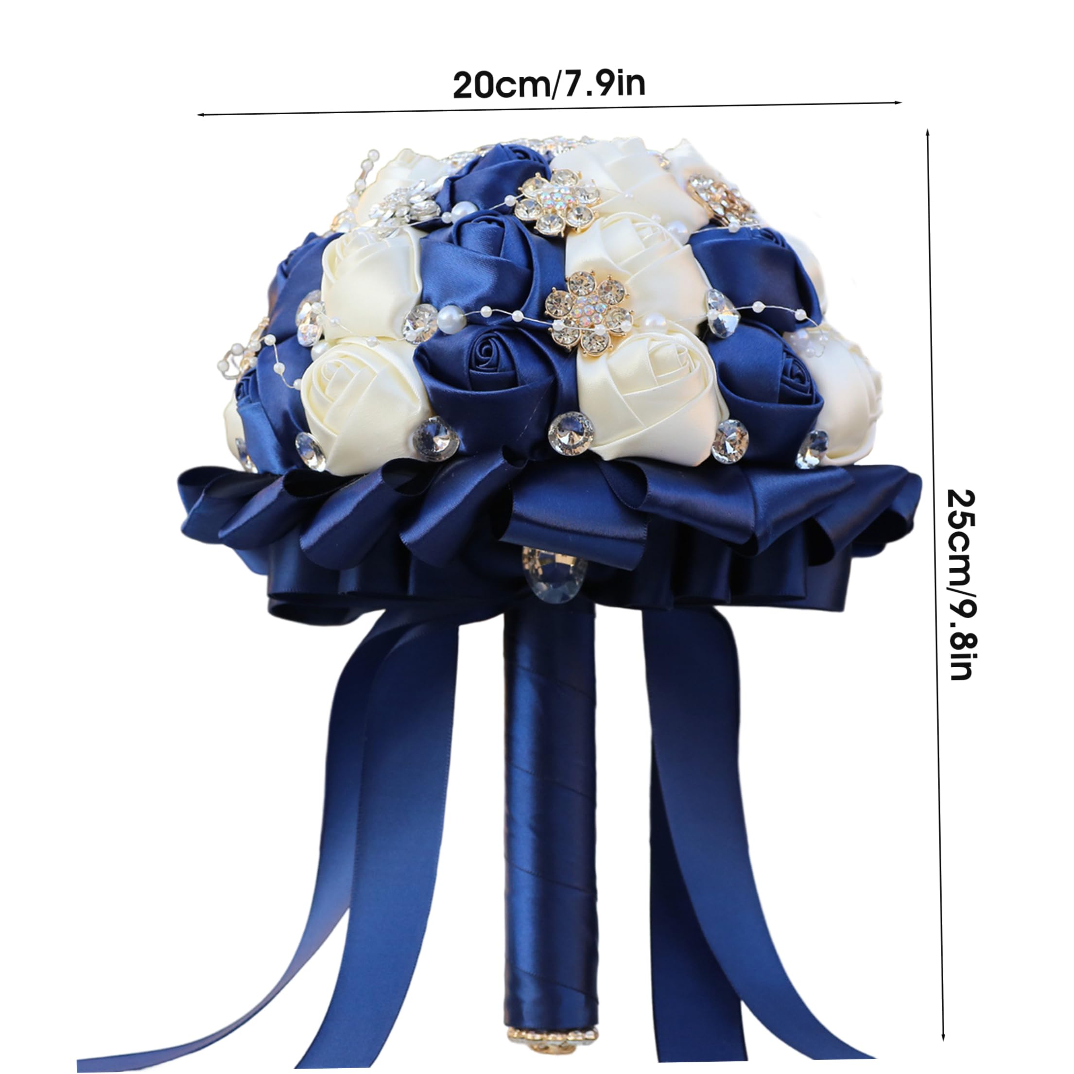 Bouquet da sposa squisito bouquet da sposa in raso con rose e strass e perle, ideale per la, la damigella d'onore (8 x 10 pollici)
