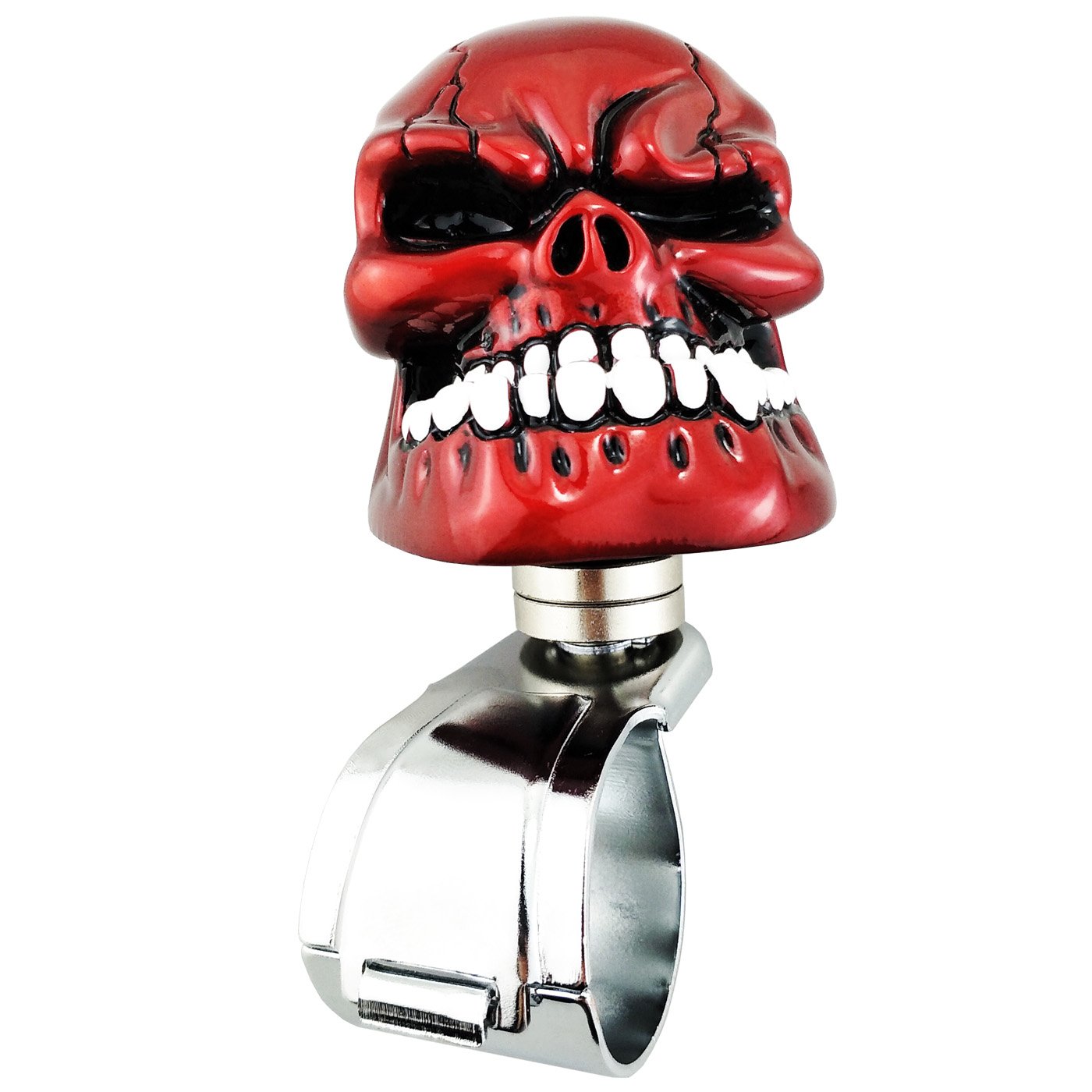 Lunsom Steering Wheel Knob, Skull Shape Driving Power Handle Control Suicide Knob Spinner Car Turning Aid Helper Fit Most Vehicle (Red)