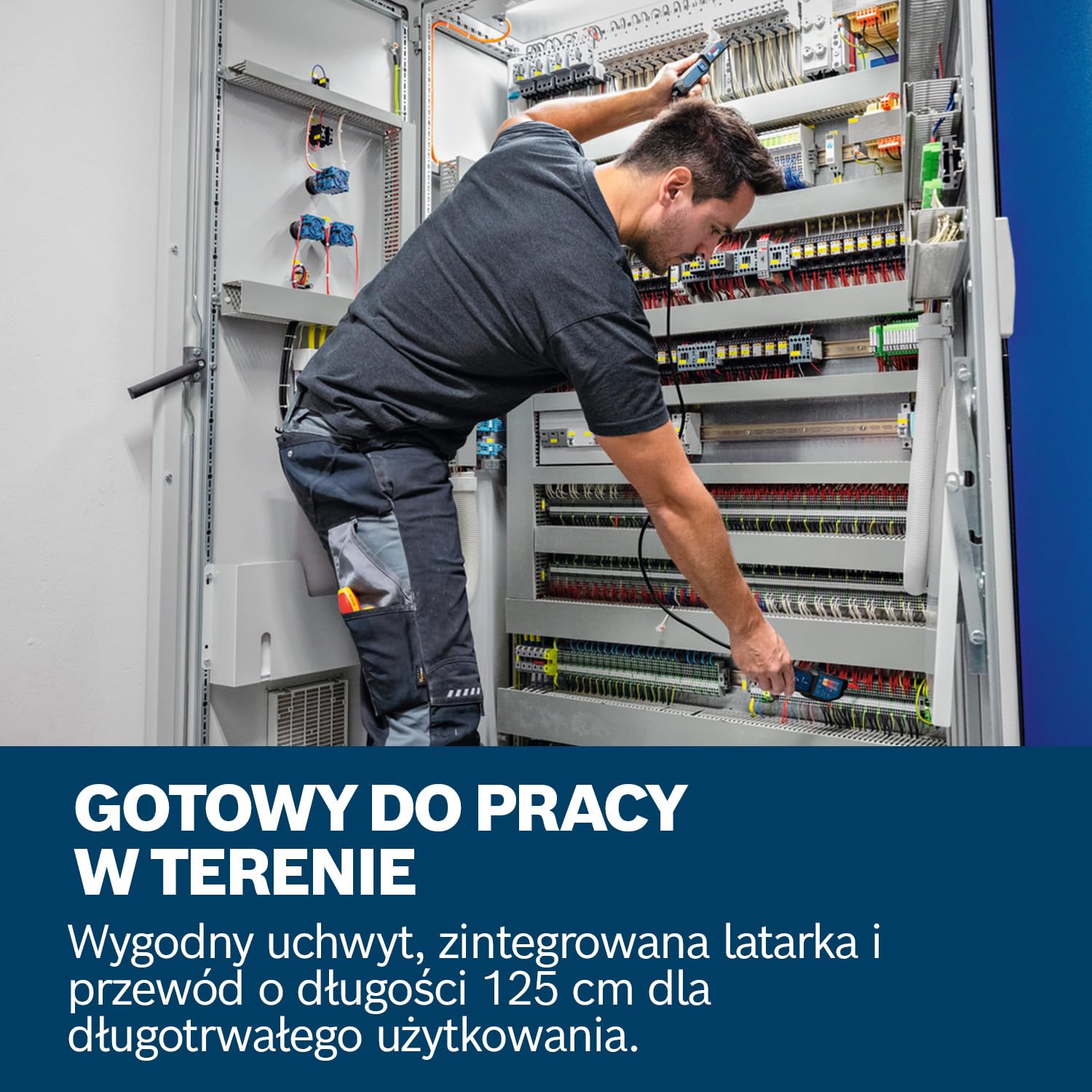 Bosch Professional Tester napięcia GVT 1000-15 (pomiarynapięcia do 1000 V AC/DC, wizualna informacja zwrotna LED, brzęczyk, alarmy wibracyjne, przewody o długości 125 cm, 2x1,5 V LR03 (AA))