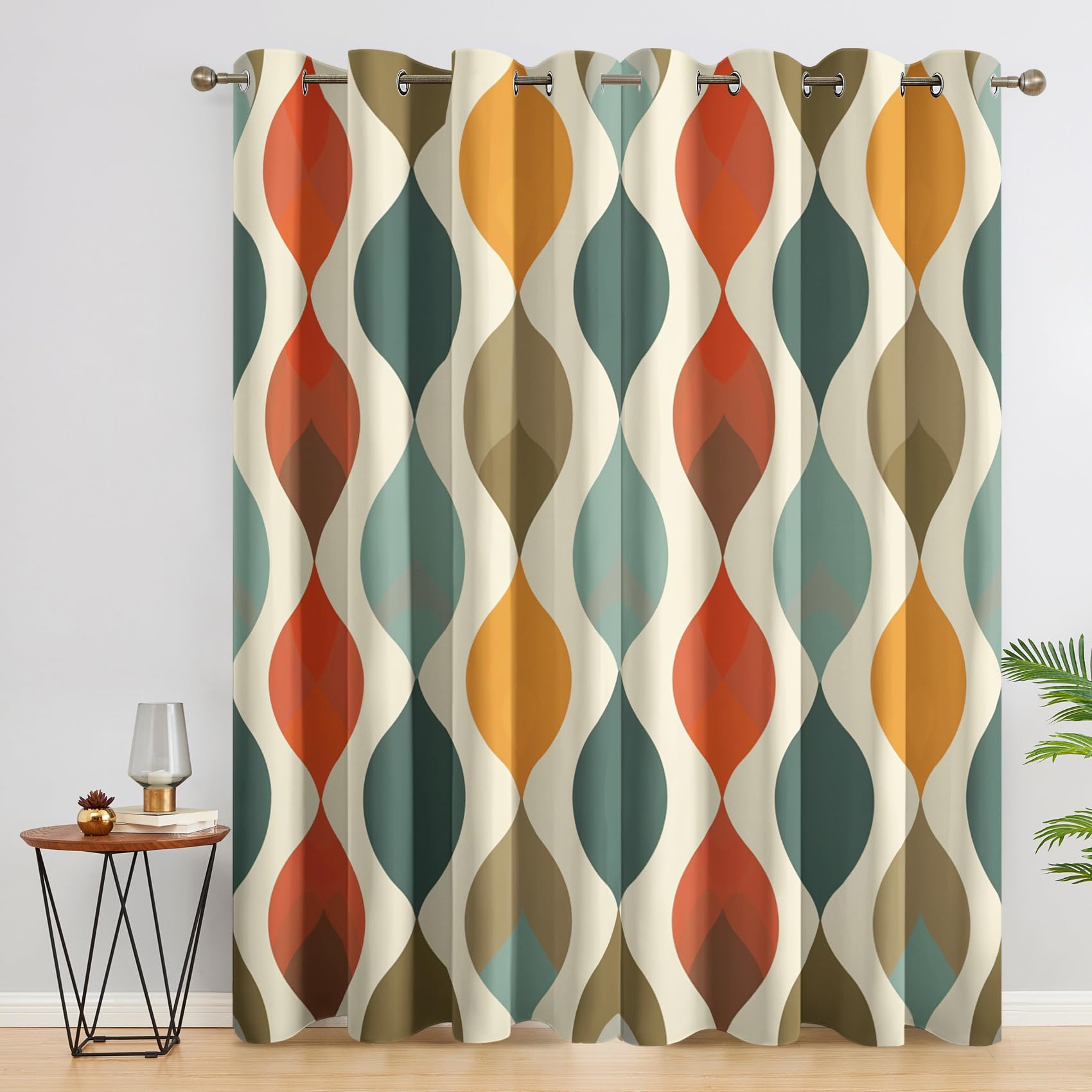 Rideaux Occultant Géométrique Médiéval, Rideau Isolant Thermique pour Salon Chambre, Rideaux Motif Moderne Colorée, Lot de 2 Rideaux Opaque à Oeillets 140x260cm LxH