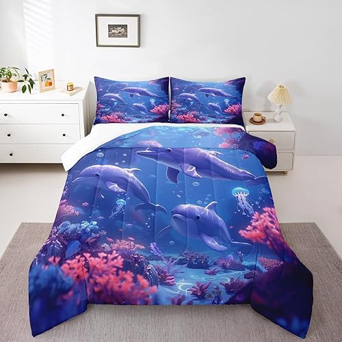 Miniatura 12 de Manfei Octopus Kids Comforter Set Queen Size,Dark Clouds Ocean Waves Trippy Retro Bedding Set,Boys Girls Room Decor,Underwater World Marine Life