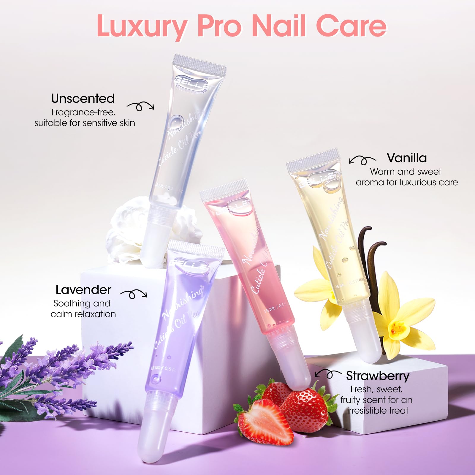 Gellen Huile Cuticules Ongles 15ML Avec Brosse Douce Transparent - Huile De Soin Ongle, Nourrir Ongles et Pieds Abîmés, Vernis Durcisseur Ongle, Riche En Huile de Jojoba et Vitamine E, Couleur Rose