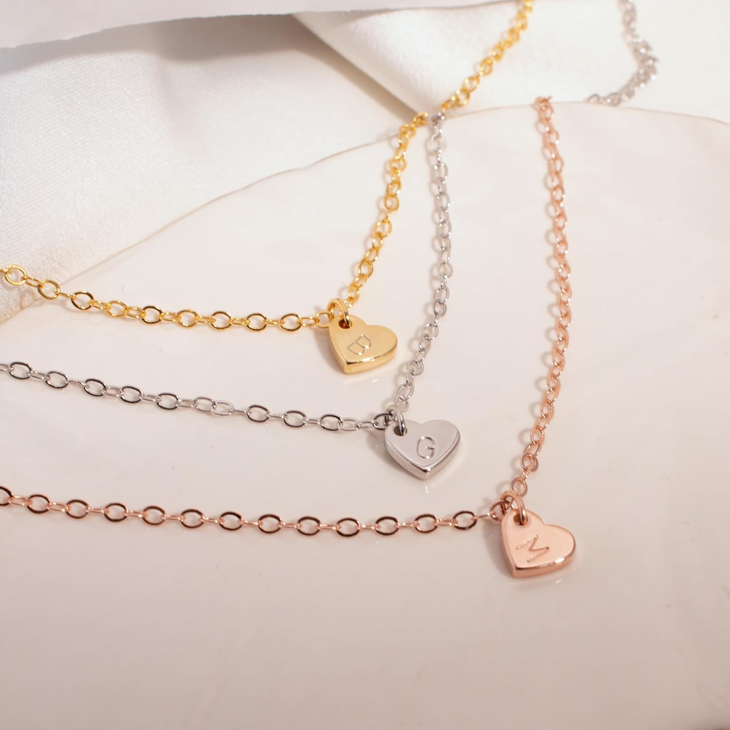 Petite Boutique Hand Stamped Initial Tilted Heart Necklace Personalized Gift Gold Silver Rose Gold plated - Image 2
