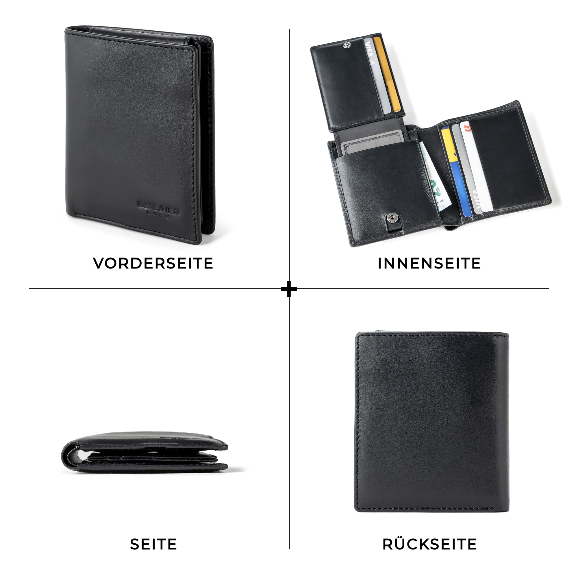 Berliner Bags Geldbörse Herren Enzo Premium, Brieftasche Leder - Schwarz