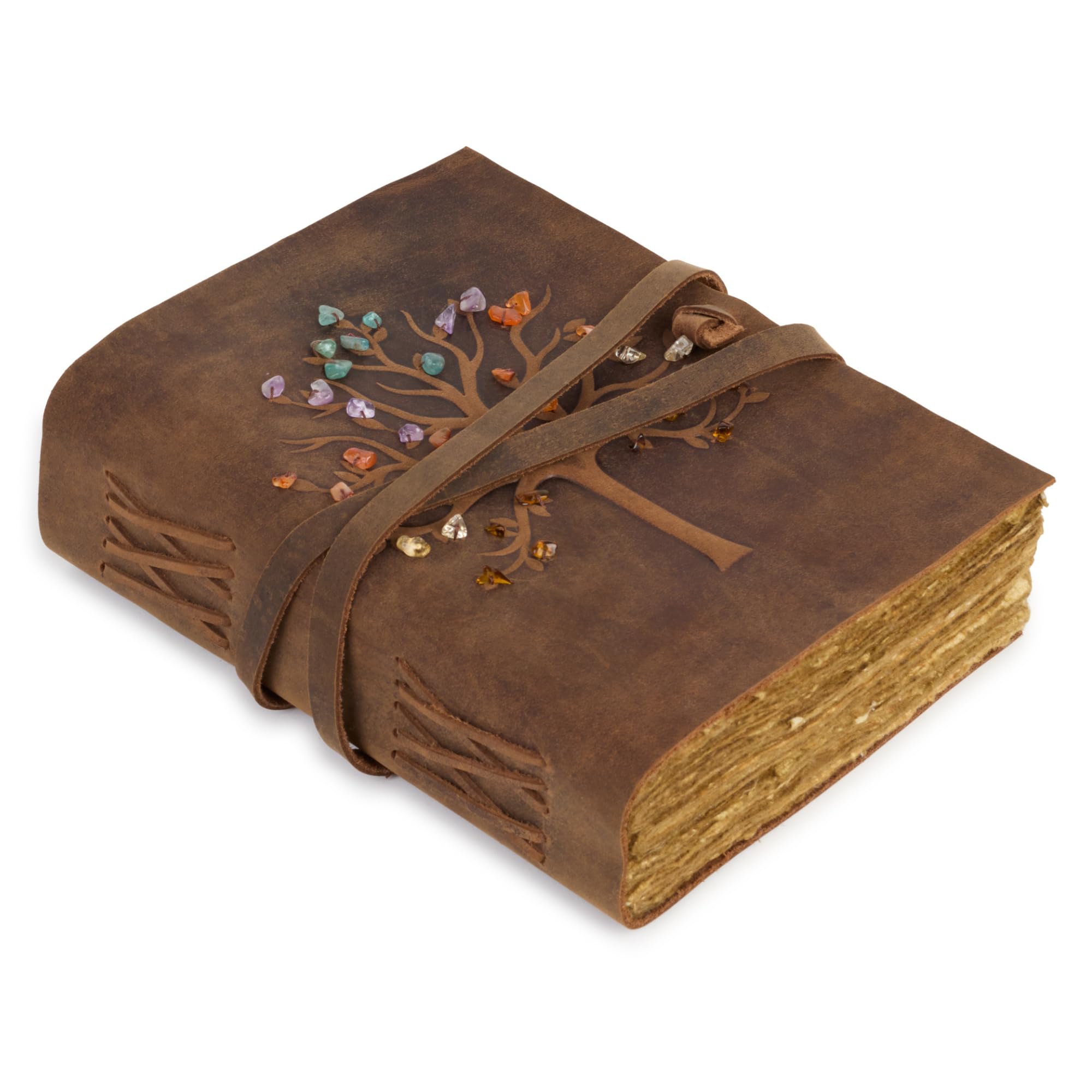 Vintage-Ledertagebuch Tree of Life, handgemachtes Baumwollpapier, ideal als Reiseheft oder Tagebuchnotizbuch — 21 x 16 cm