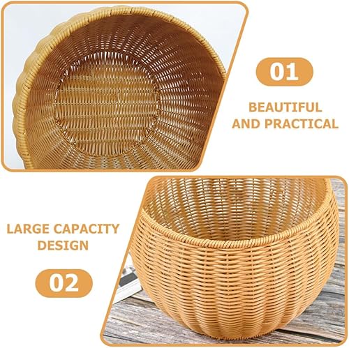 Miniatura 7 de UPKOCH Cesta redonda de ratán para frutas, cesta tejida a mano, cesta de mimbre, organizador de mimbre, cesta de almacenamiento, cesta de basura,