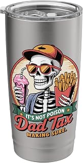 Funny Dad Tax Skeleton Shirt Milkshake & Fries Retro Humor Stainless Steel Insulated Tumbler