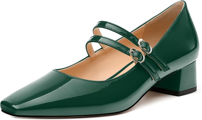 Womens Mary Jane Pumps, Square Toe Low Block Heel Pump Shoes for Women, Daily Comfort Mary Jane Pumps with Two Straps 1.3"