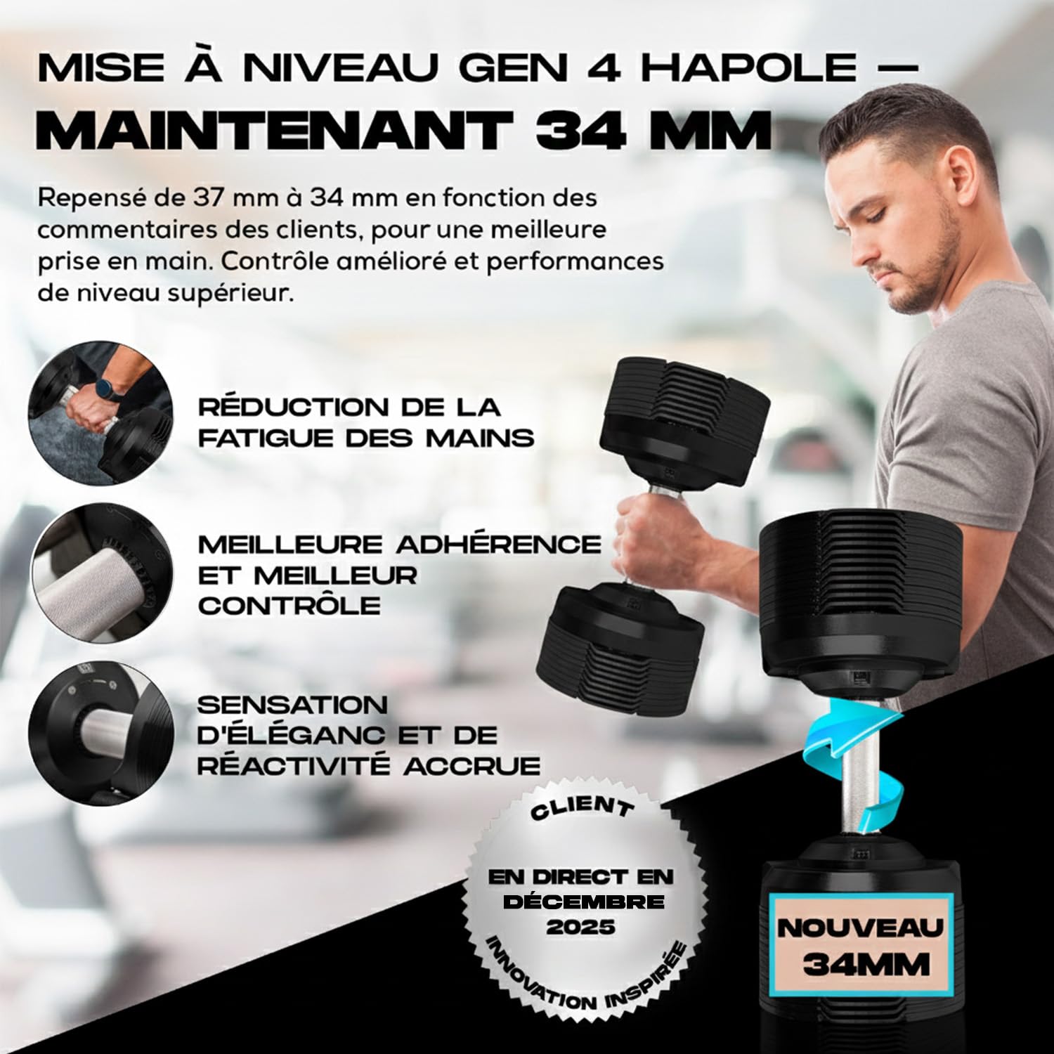 ZIPRO Haltères réglables carrées, haltère courte antidérapante 24 kg, avec 13x poids, 1x 4kg, 2x 1kg, 8x 2kg, 2x 1kg, entraînement de force à domicile, forme carrée, Gym maison, Fitness
