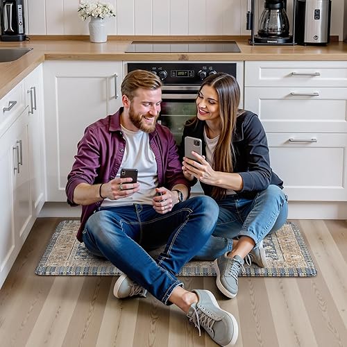 Vista 304 de KIMODE - Juego de 2 tapetes de cocina bohemios, antifatiga, antideslizantes, impermeables, ergonómicos, acolchados, cómodos, para lavandería, Caqui