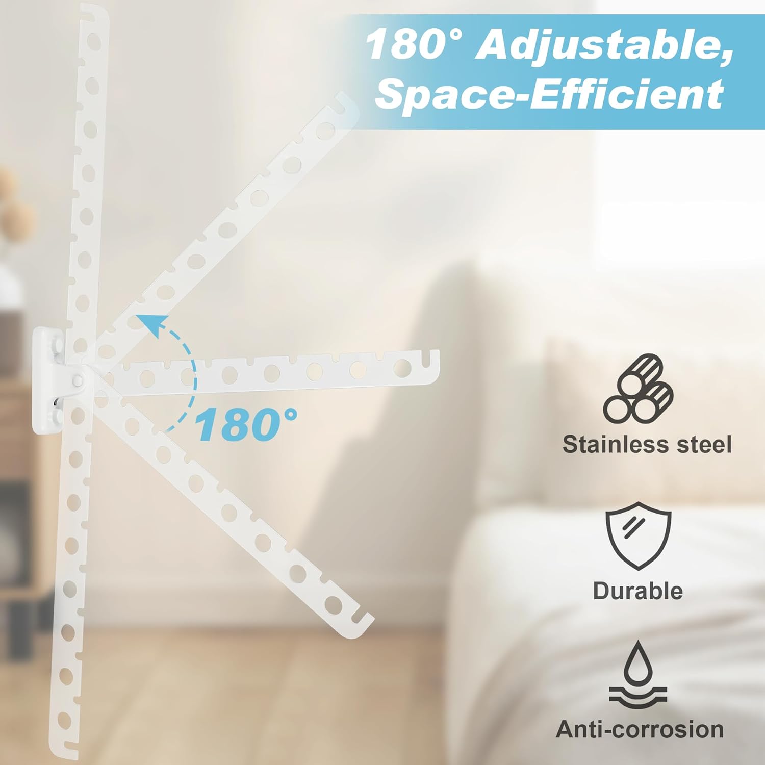 Alise Clothes Drying Rack Wall Mounted Coat Hanger White,Foldable Hangers Rack Clothes Hook Closet Storage Organizer,Swivel Space Saving Clothes Hanger Rack for Bedroom Bathroom Laundry,2 Pack