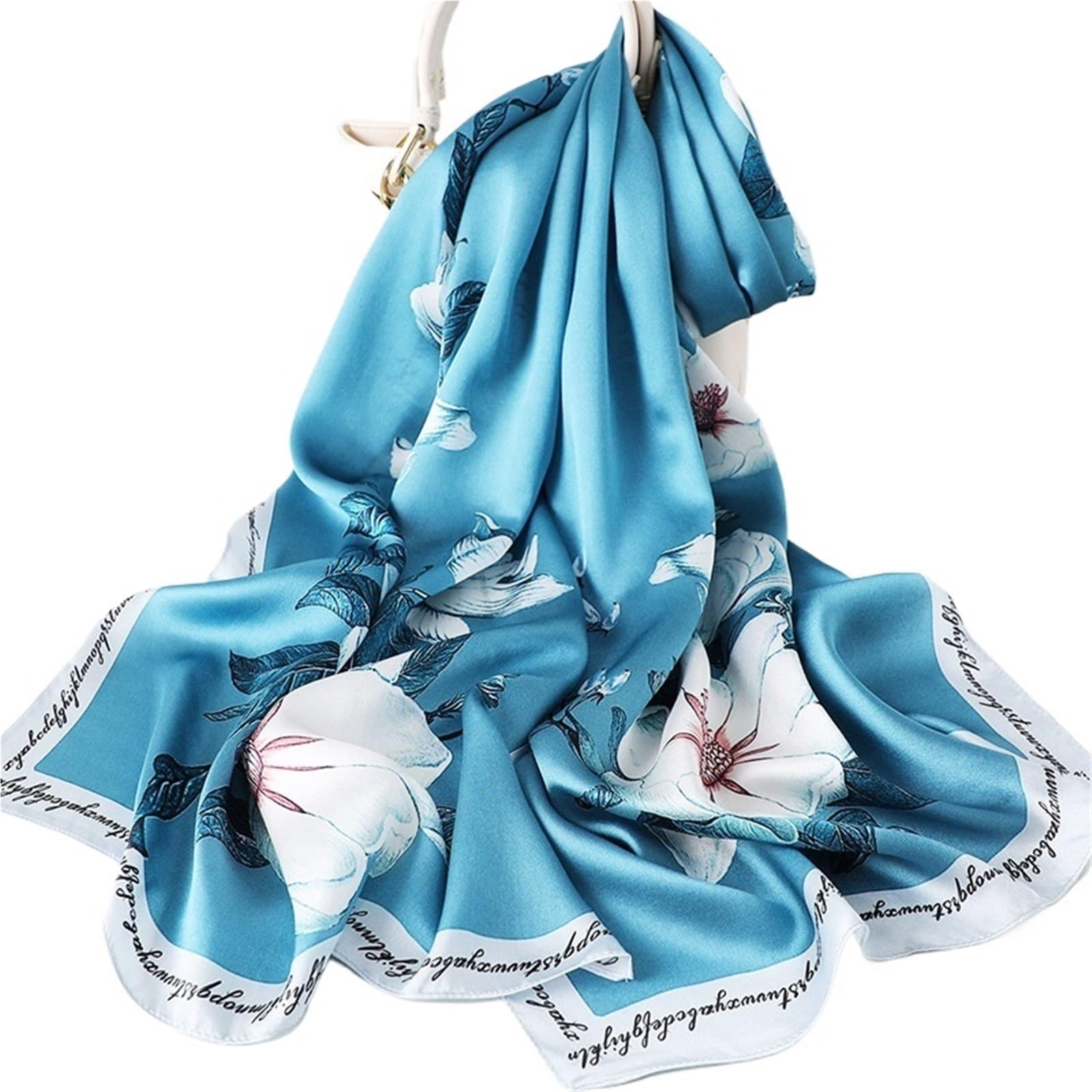 Bufandas, 1 Bufanda de Seda for Mujer, chales y con Estampado Vintage(Blue)