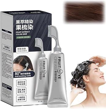 Xusheng Natural Plant Fruit Hair Dye Cream,Xusheng Black Fruit Dyeing Cream with Comb,Black Hair Dye for Men Women,18 Plant Extract Hair Dye Essence Natural Fruit Hair Dye Cream KoreaChestnut brown