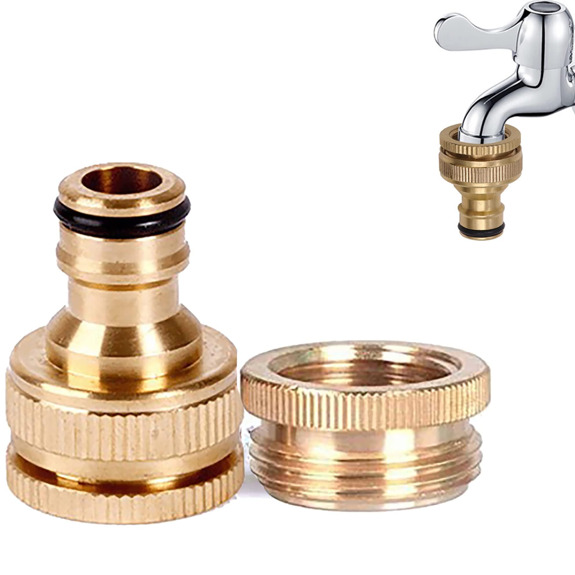 Brass Garden Outdoor Hose Tap Connector G 1/2 Inch Thread Female to GHT 3/4 Inch Adapter 2-in-1 Threaded Quick Connector for Hosepipe Fittings, Water Threaded Faucet Adapter