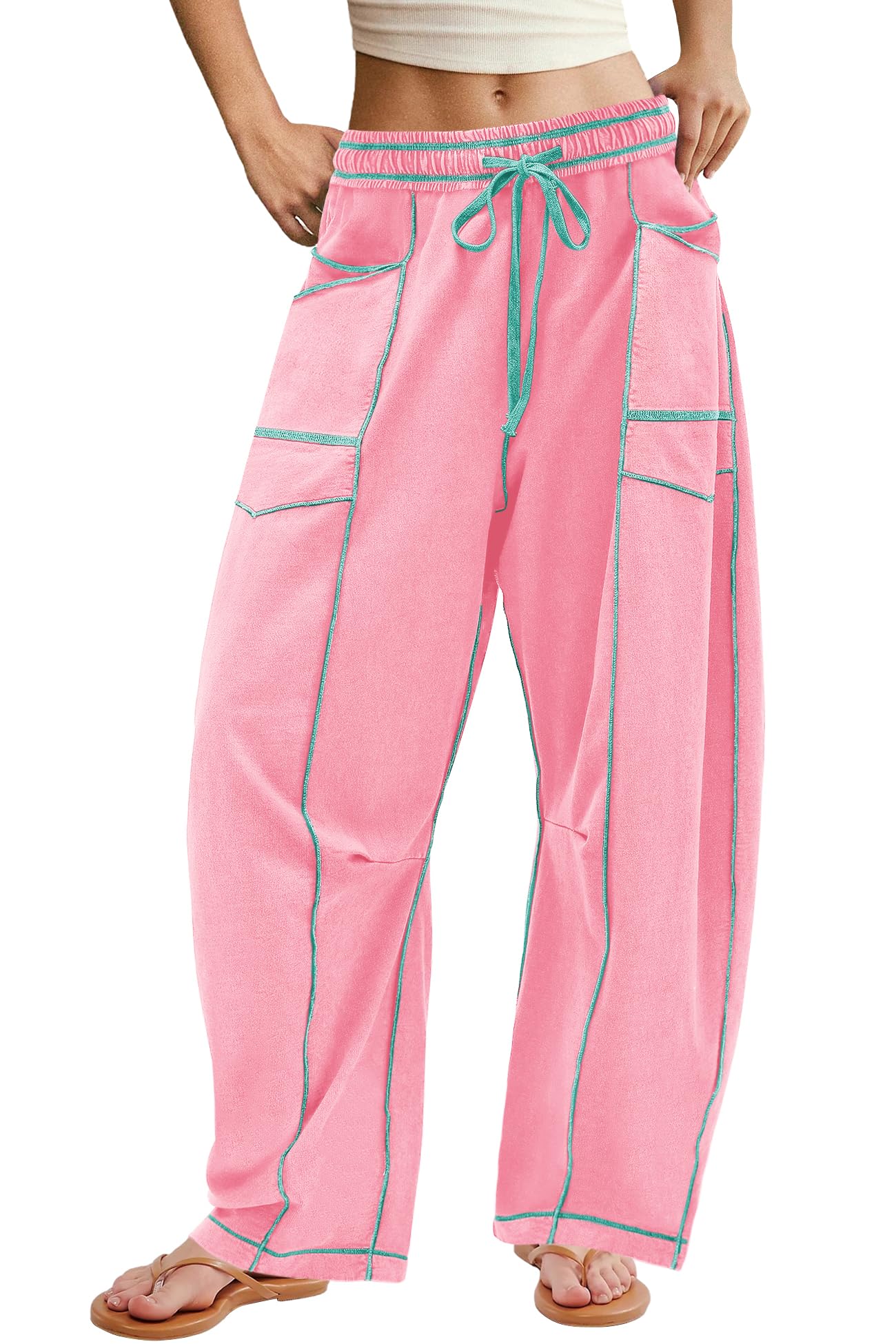 ReachMe Womens Barrel Sweatpants Baggy Wide Leg Pants Drawstring Travel Pants Casual Fall Outfits 2025