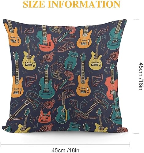 Miniatura 2 de Guitarra Pattern Pillow Covers 18 * 18 with Zipper Super Soft Square Pillow Cases Cozy Zipper Plush Throw Pillowcases for Bedroom Sofa Couch for All