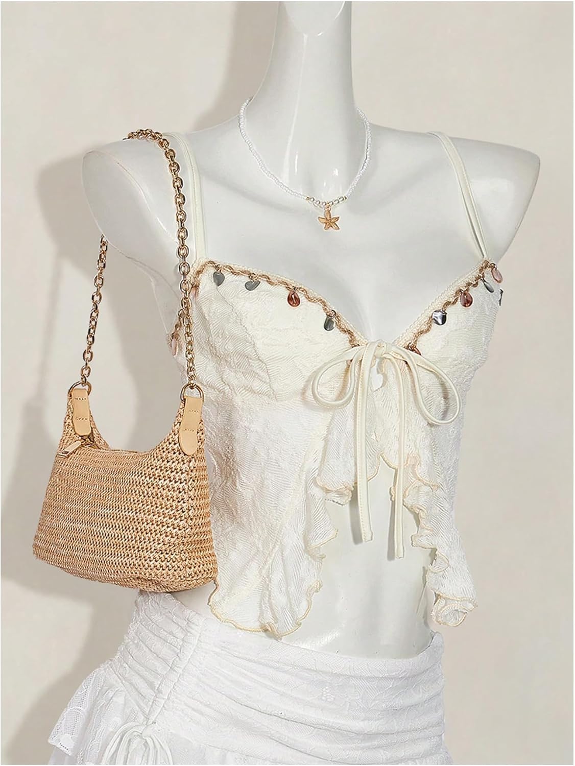 Milumia Women's Y2K Tie Front Asymmetrical Ruffle Crop Tops Going Out Tops Cowgirl Concert Outfits - Image 3