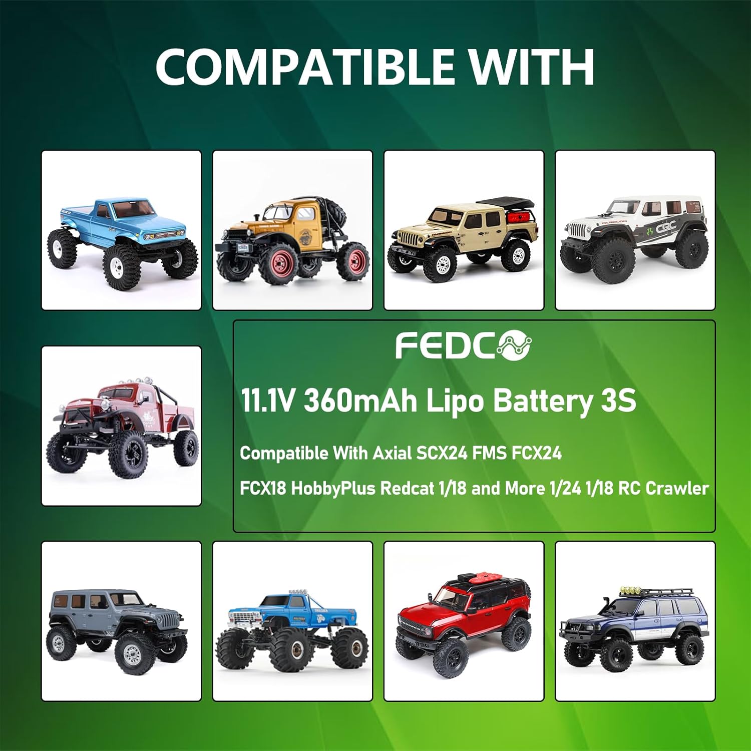 3S Lipo Battery 11.1V 360mAh Rechargeable RC Battery JST&MJ&PH2.0&MX2.0 Plug Connector with USB Charger for SCX24 Upgrades FCX24 CR18P and Most 1/18 1/24 RC Car RC Truck and RC Drone