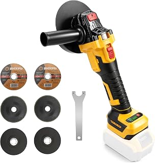 125 mm Battery Angle Grinder, Compatible with Dewalt 20 V Battery (Without Battery), Brushless 600 W Angle Grinder with 4 Speed Levels, 6 Discs and Additional Handle