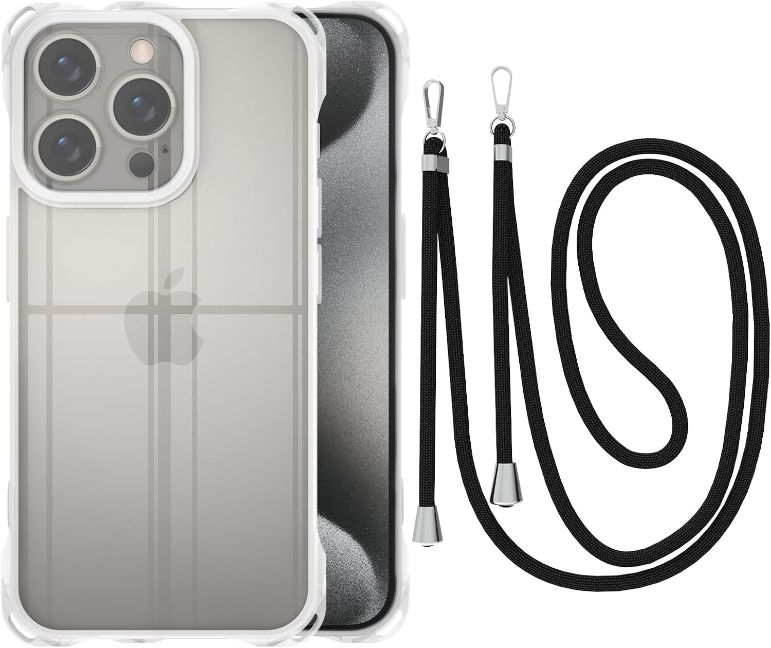 Crossbody Case for iPhone 14 Pro Max,Necklace Mobile Phone Cover with Cord Strap Soft TPU Bumper iPhone Cover Holder with Neck Cord Lanyard Strap-Light Silver