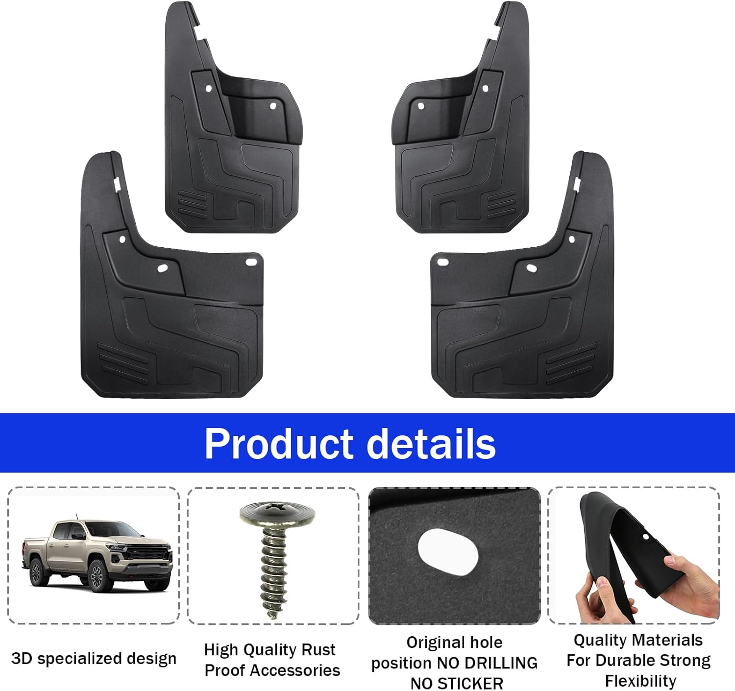 Peleus Truck Mud Flaps for Chevy Colorado Mud Flaps 2026 2025 2024 2023 Without Fender Flare Aerodynamic Mud Flaps for Trucks Pickup Splash Guards Fenders Set of 4 Mud Gards Mudflaps