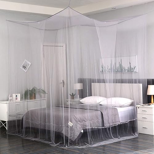 Miniatura 2 de Mengersi Cortinas elegantes con dosel de 4 postes en las esquinas para cama matrimonial, Queen, King, mosquitera adecuada para interiores y