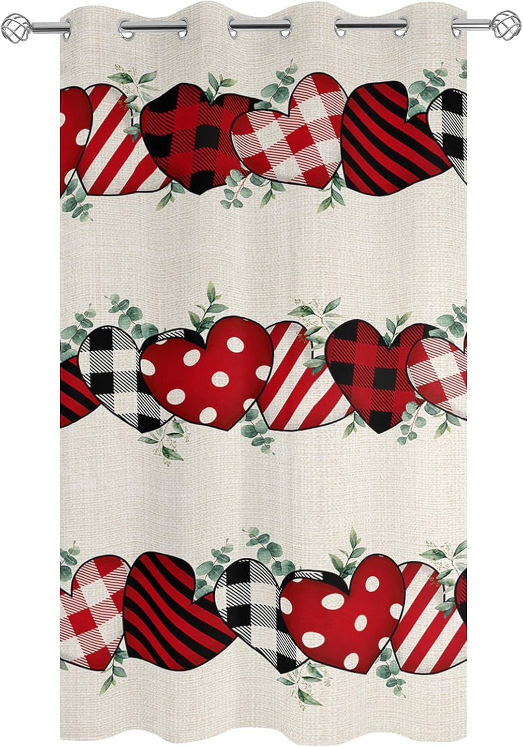 Indoor Outdoor Curtains for Patio Valentine's Day Red Love Heart with Eucalyptus Leaves Outside Curtains Waterproof Grommet Privacy Light Filter Drapes for Porch Pergola Gazebo 52"Wx95"L 1 Panel