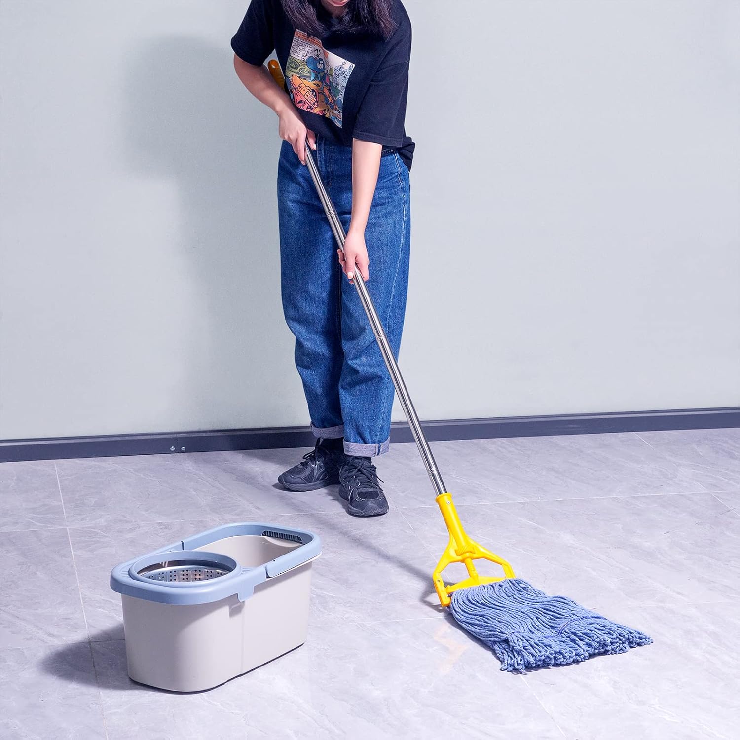 (3 Pack) Mop Head Replacement, Mop Heads Commercial ,Blue Cotton Looped End String, Wet Industrial Cleaning Vintage Mop Head Replacements Refill, Swinger Loop Mop, for Heavy Duty Mop Heads,Light Blue