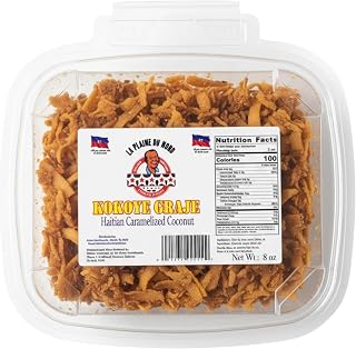 La Plaine Du Nord Kokoye Graje Haitian Caramelized Coconut | Authentic Haitian Taste |Premium Quality Sweet & Crunchy Snack | Made with Natural Gluten Free Coconut, Sugar & Spices | Tropical Dessert Treat | 8oz