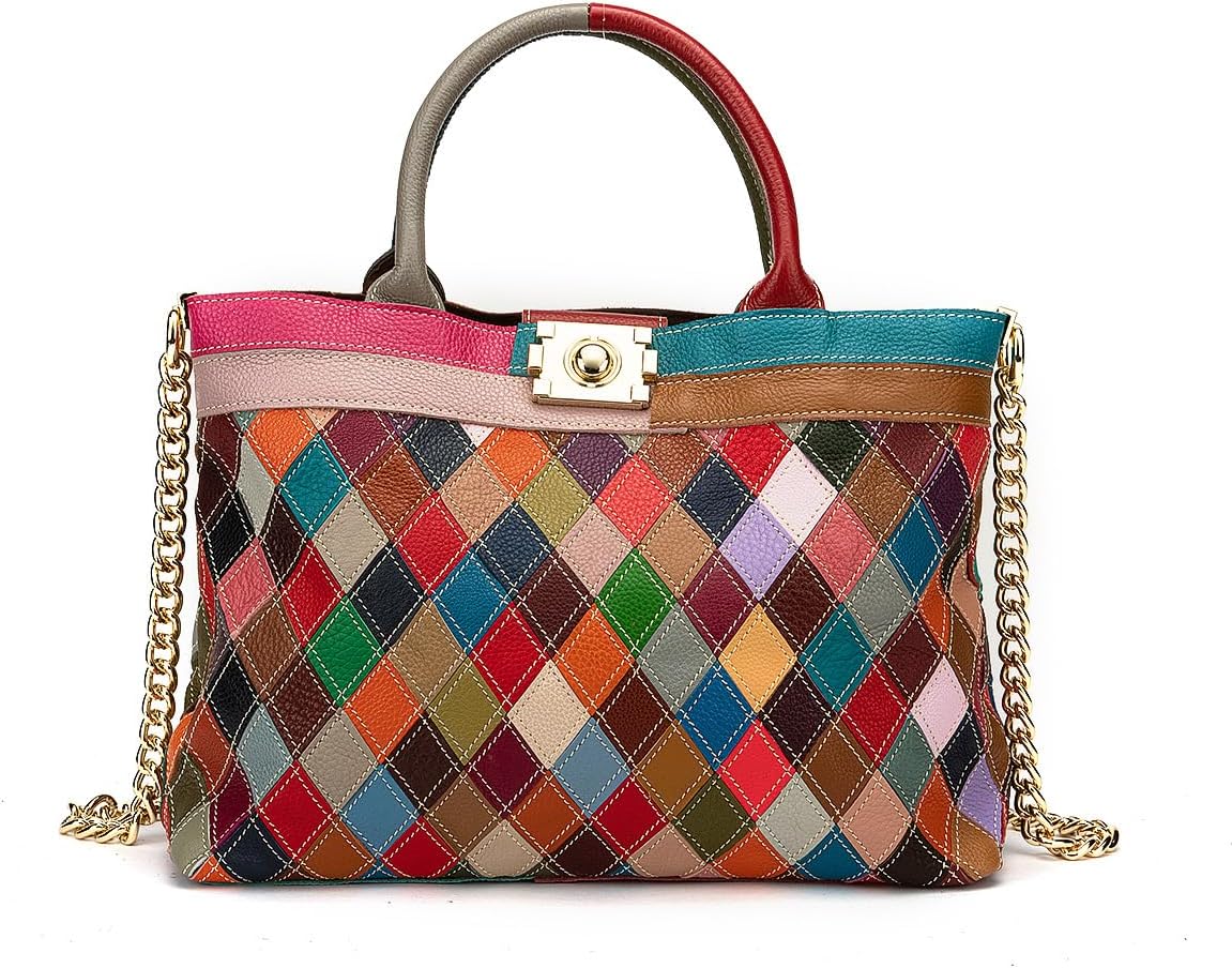 Colorful Genuine Leather Handbag for Women, Multicolor Crossbody Tote and Hobo Shoulder Bag for Designer Daily Style