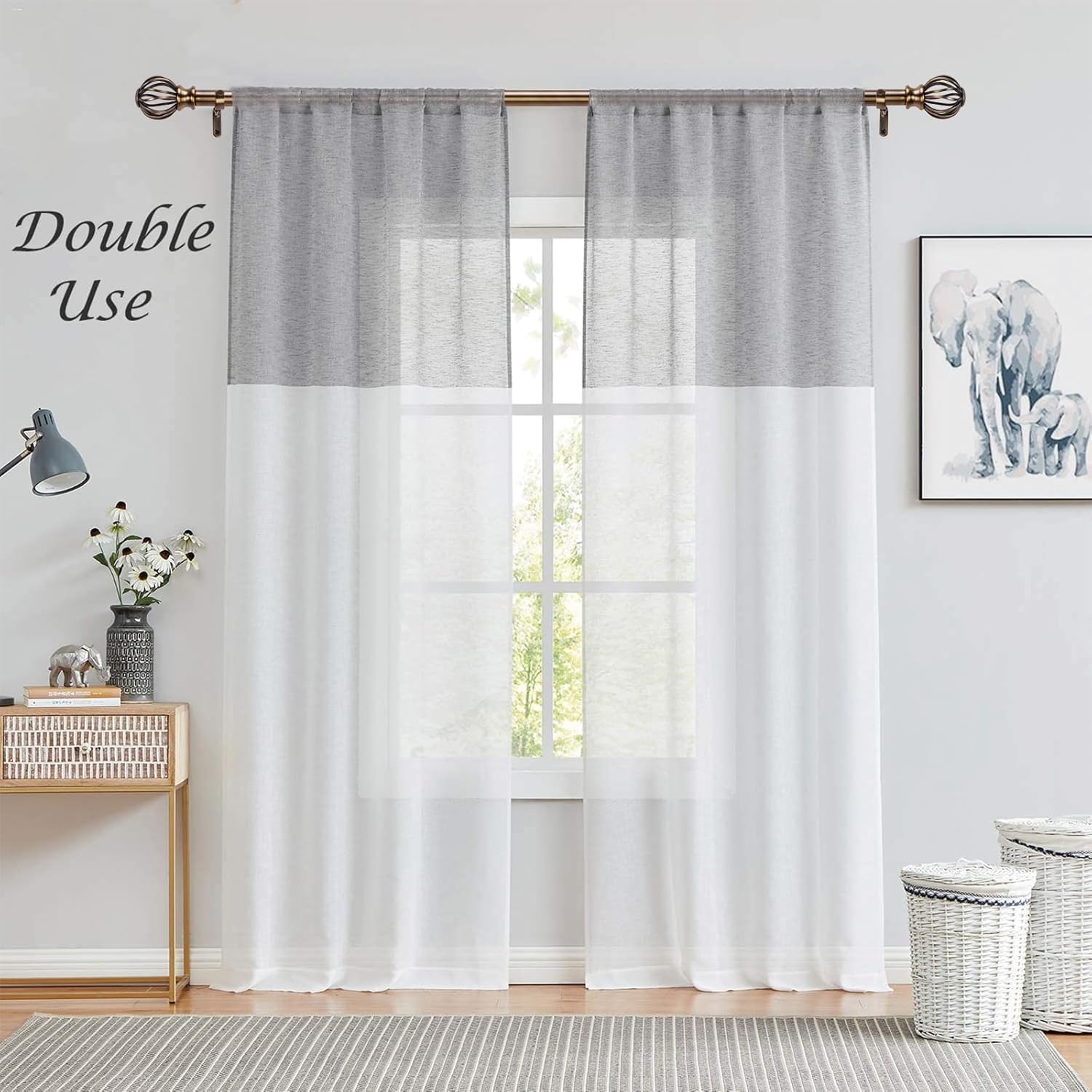 Brass Curtain Rods for Windows 30-88 Inch Adjustable Heavy Duty Metal,1 Inch Pipe Decorative Modern Rustic Blackout Drapery Rods with Twisted Cage Finials - Image 6