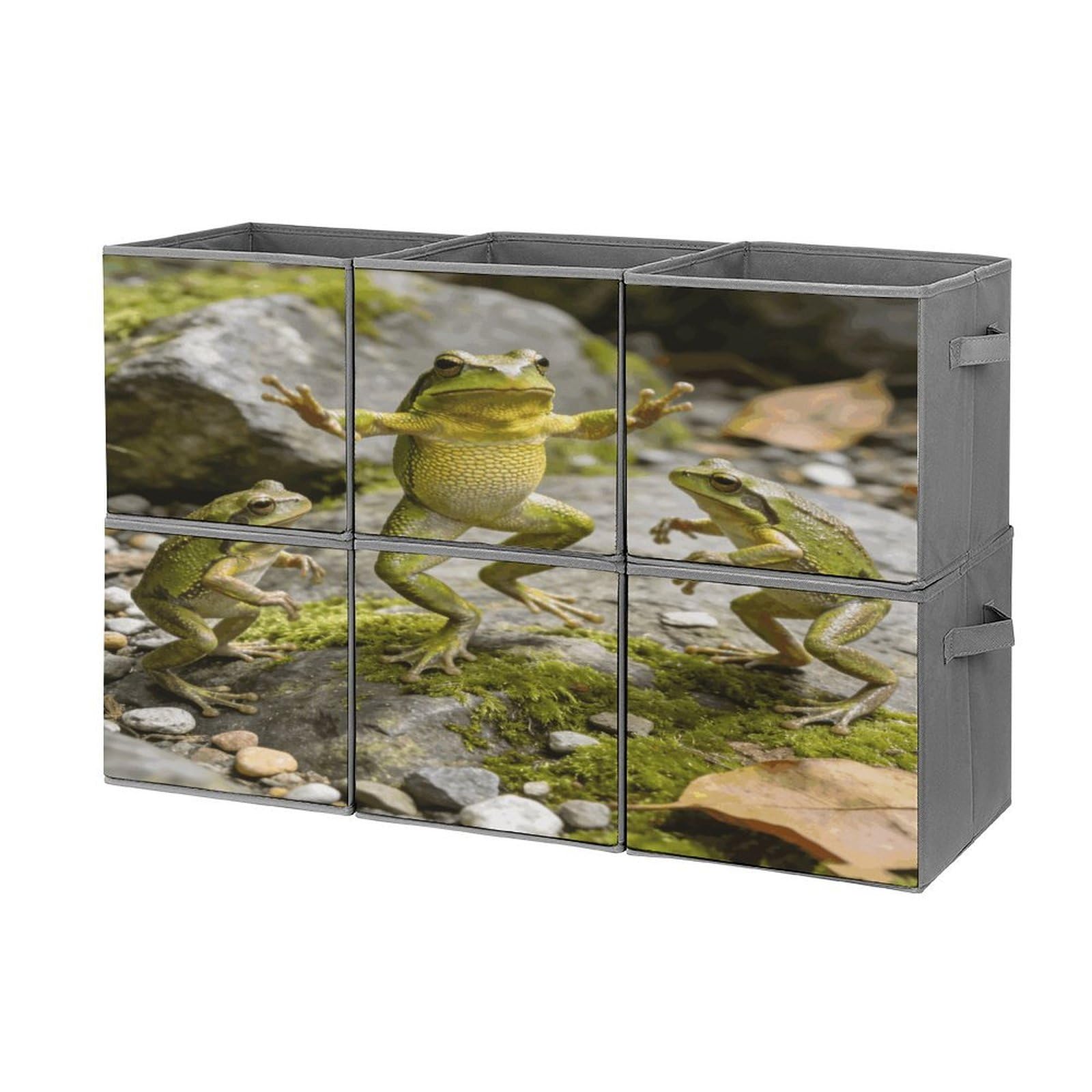 Fodpand Style Three Dancing Frogs Cube Bins With Double Handles,Set Of 6 Cube Organizer, Stackable And Foldable Storage Bins For Organization, Closet, Shelves, Offices