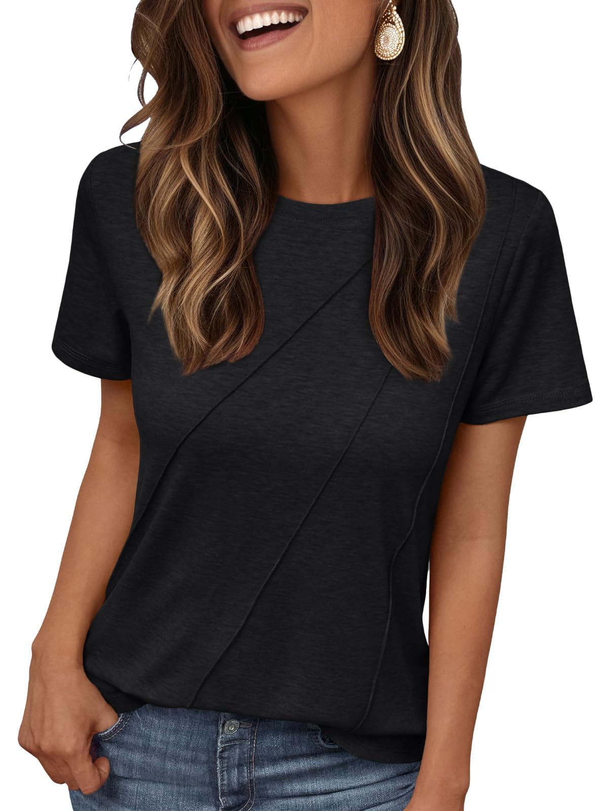 AirMood Lässiges Basic-T-Shirt für Damen, lockere Passform, Rundhalsausschnitt, kurzärmelig