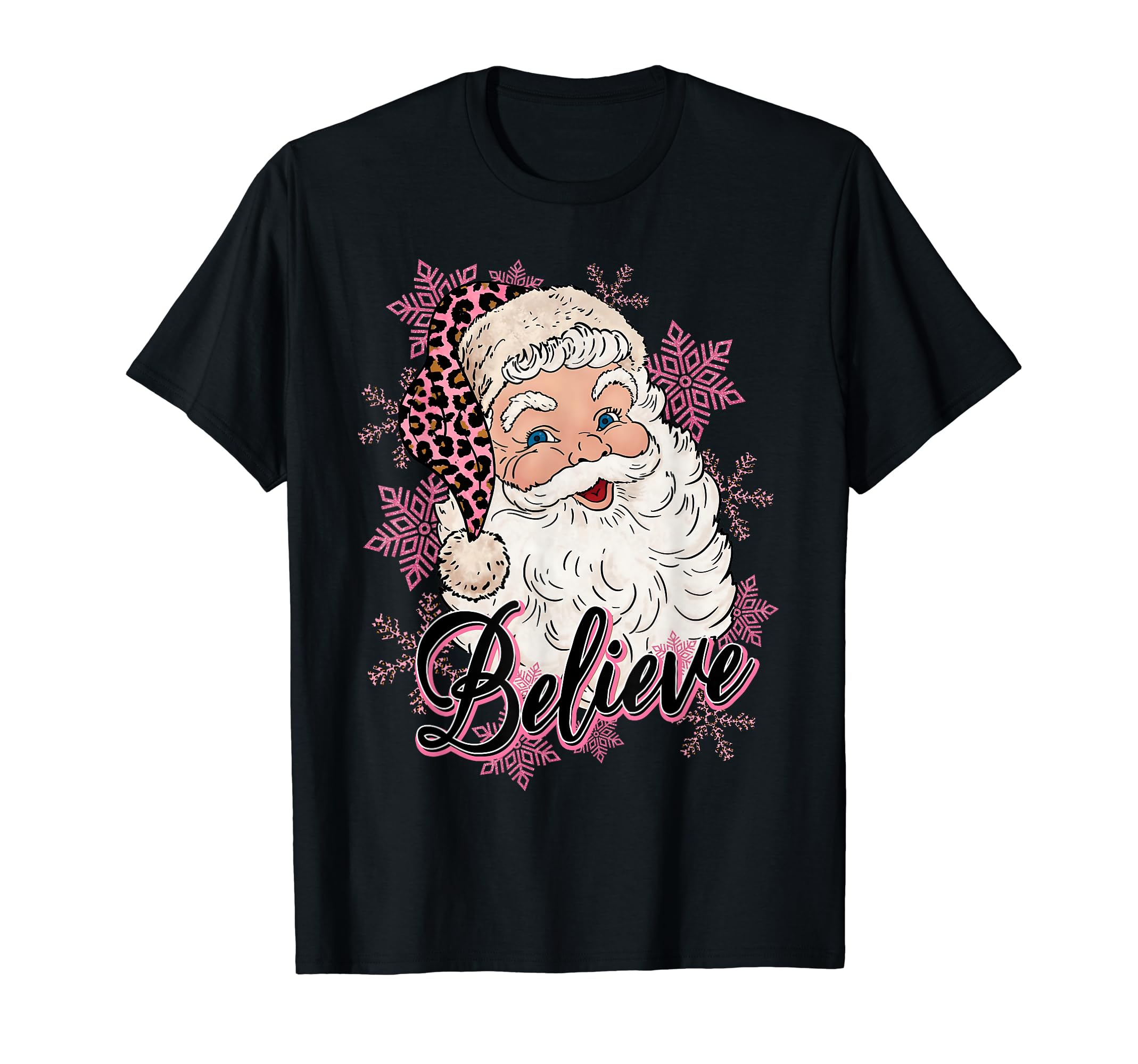 Pink Santa Claus Believe ChristmasGroovy Vintage Pink Santa Claus Believe Christmas Women Kids T-Shirt