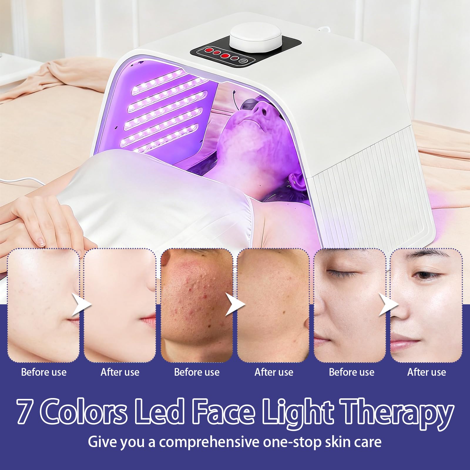 Maschera per Terapia Della Luce 7 Colori, Pieghevole Maschera LED per Viso con Funzione Spray per Cura Della Pelle, Uso Domestico nel Salone SPA