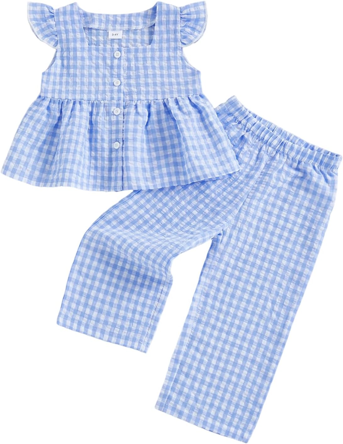 Thorn Tree Girls Summer Outfits Ruffle Sleeve Button Up Dress Tops Plaid Linen Pants Spring Toddler Girl Clothes