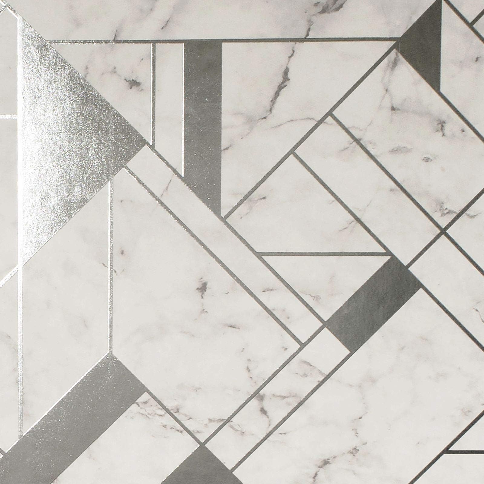 Crown Luxe Mayfair Islington Geometric Wallpaper Silver/Grey M1467